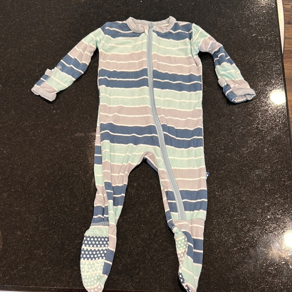 Kickee Pants Blue and Green Striped Footies